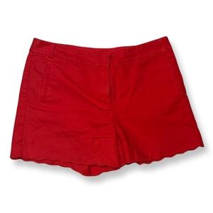 Mid Rise Red Shorts with Scalloped hem